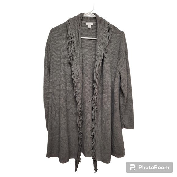 J. Jill Charcoal Open Cardigan with Fringe - Picture 1 of 5